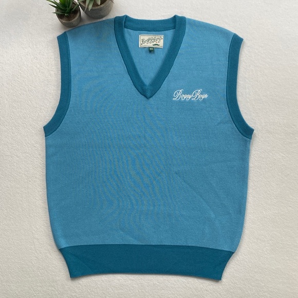 Bogey Boys Dice Contrast Color Tipped V Neck Knit Pullover Sweater Vest (Blue) - Picture 1 of 16